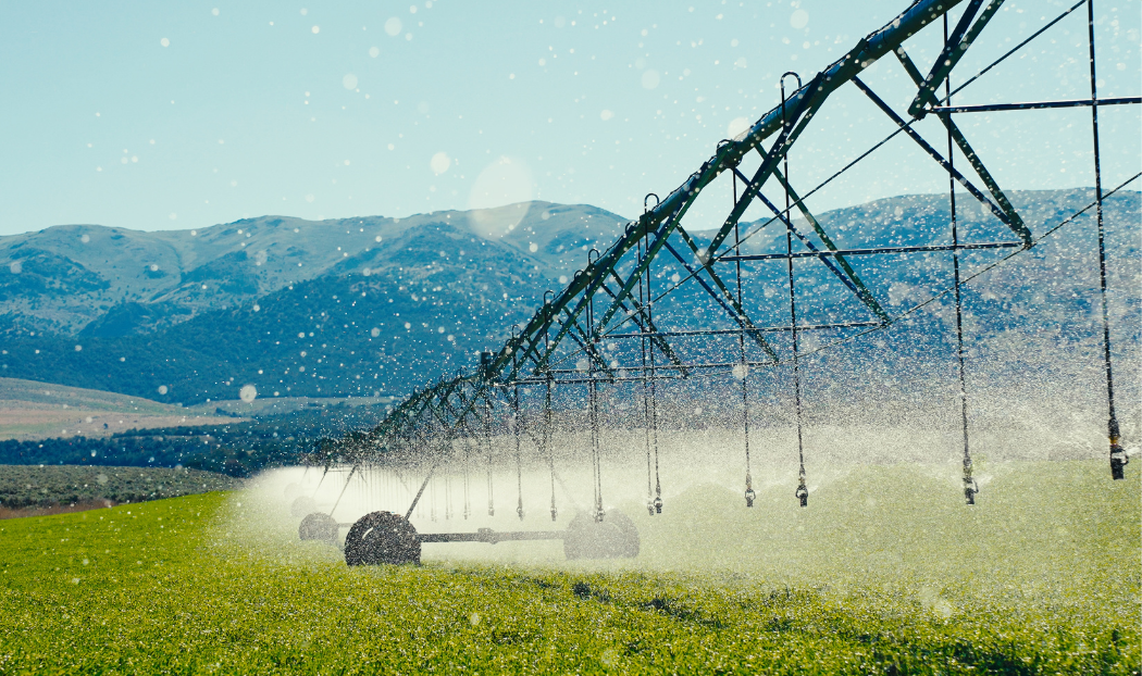 Sistema pivot de riego en campo agrícola
