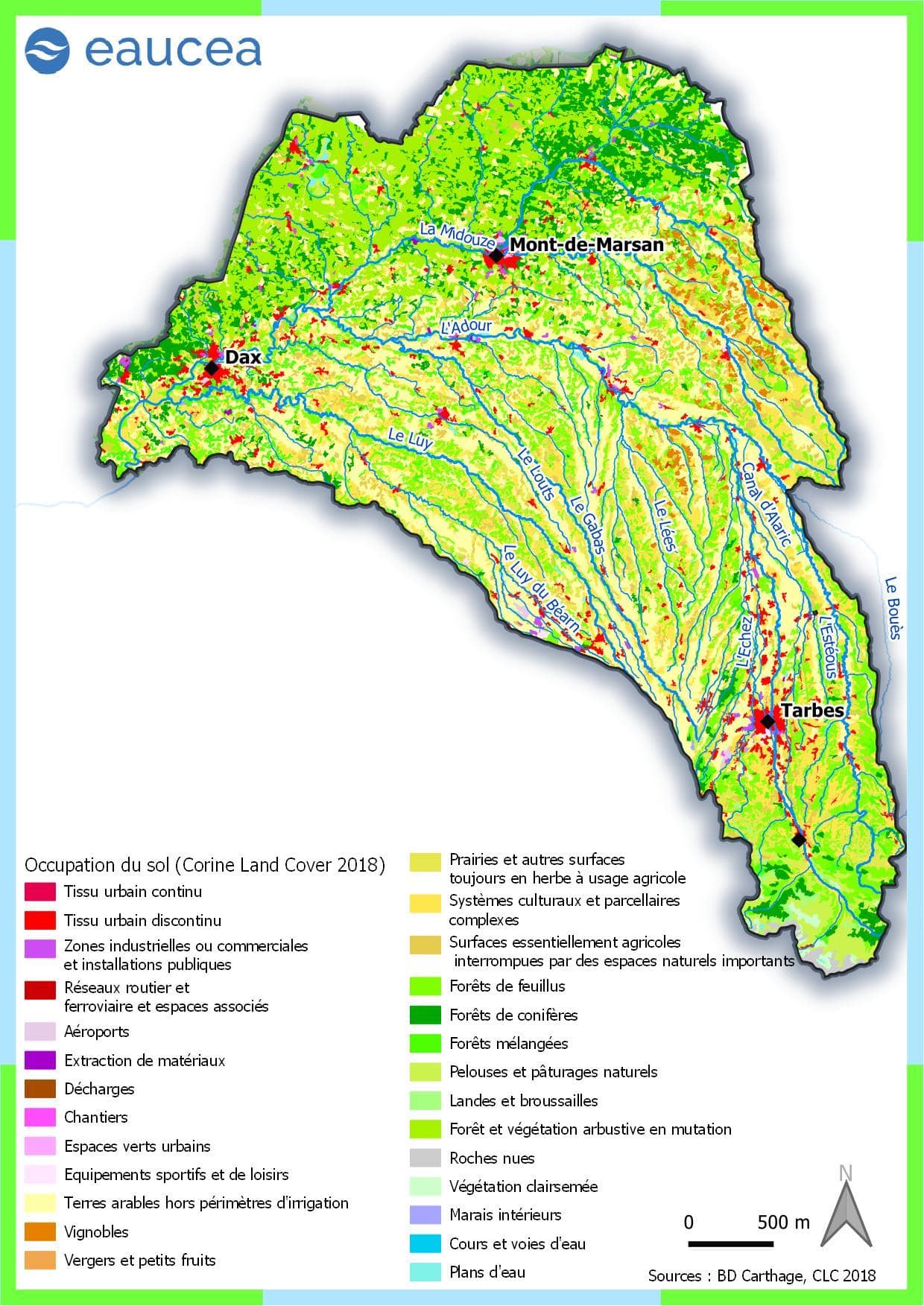 Mapa del territorio de la cuenca del Adour