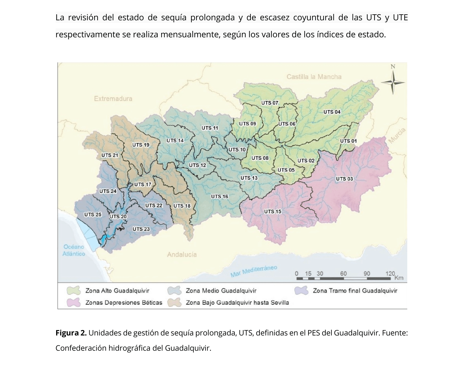 Unidades de gestión de sequía prolongada UTS definidas en el PES del Guadalquivir